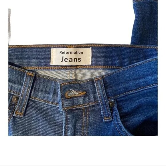 Reformation Cynthia Blue High Waist Straight Leg Denim - Picture 3 of 4